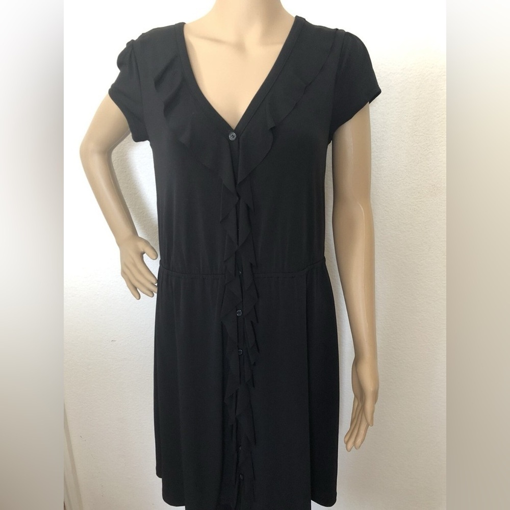 APT 9 Black Button-Front Ruffle Trim Midi Dress Size XL Business Casual Cute